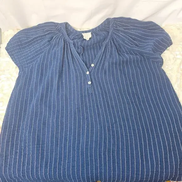 Joie Women's Blue Pin Striped Pullover Cotton Rayon Top Size 1X - Picture 3 of 8